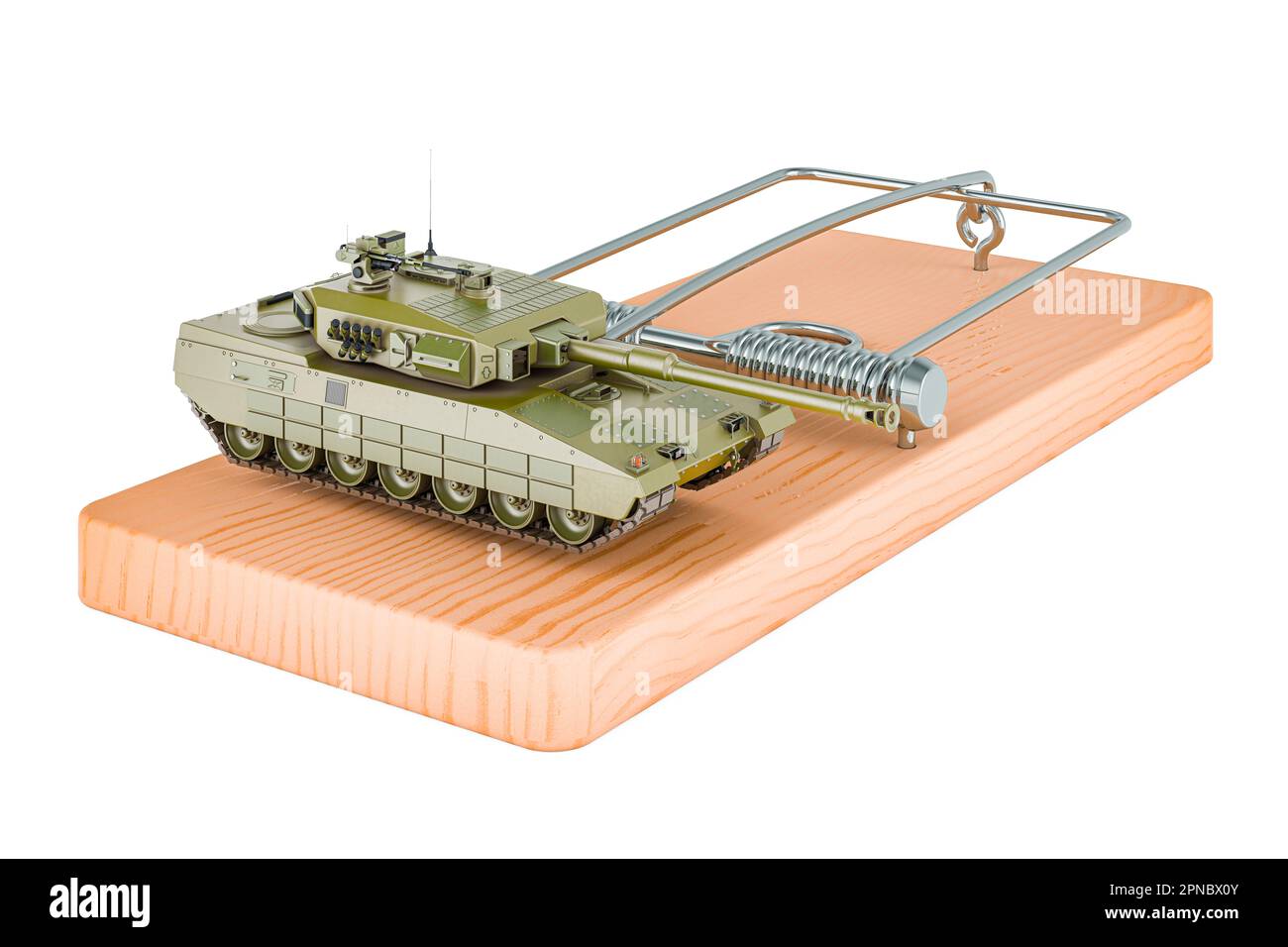 Battle Tank all'interno di mousetrap. 3D rendering isolato su sfondo bianco Foto Stock