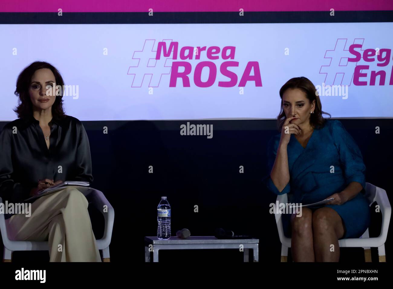 Non esclusiva: 17 aprile 2023, Città del Messico, Messico: Senatori Maria Lilly del Carmen Tellez e Claudia Ruiz Massieu Salinas all'unità e alla Coalizione Foto Stock