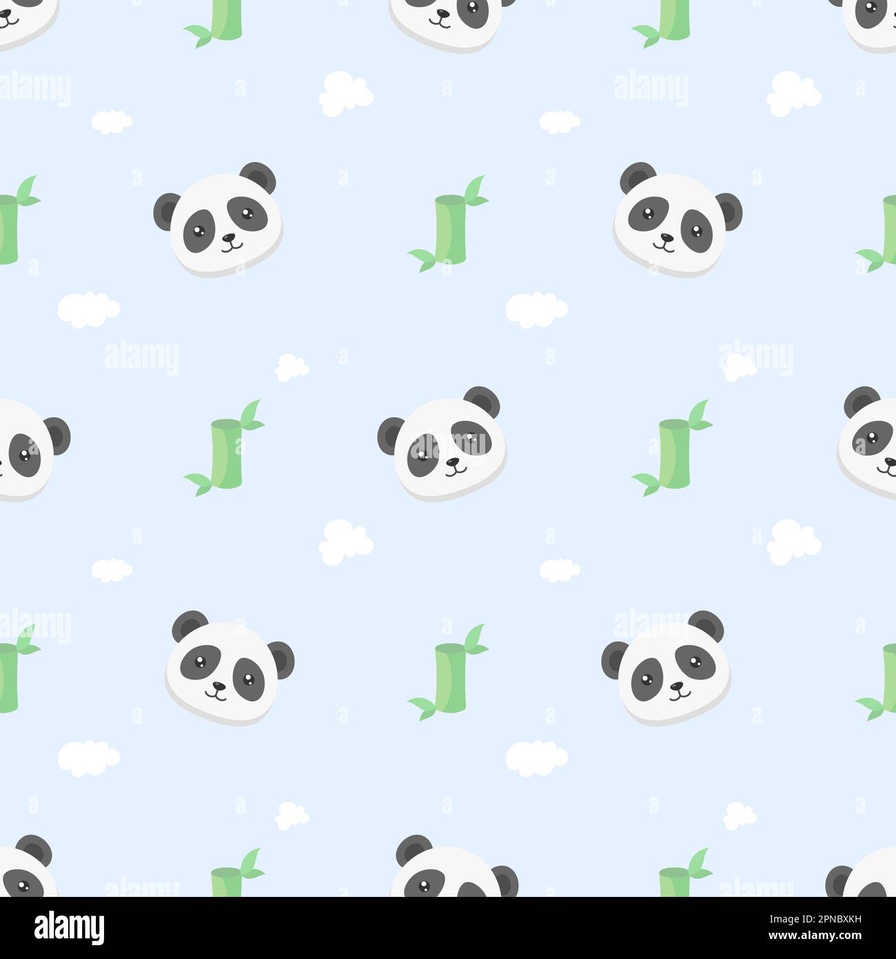 carino kawaii panda e bambù senza cuciture modello Illustrazione Vettoriale