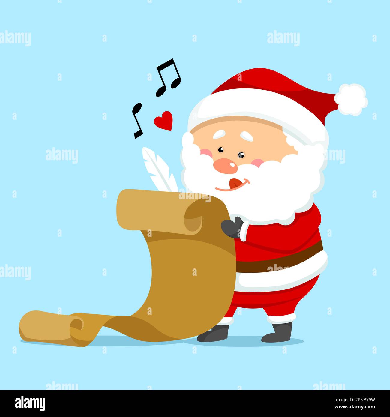 Carino Natale Babbo Natale Holding Present List Illustrazione Vettoriale