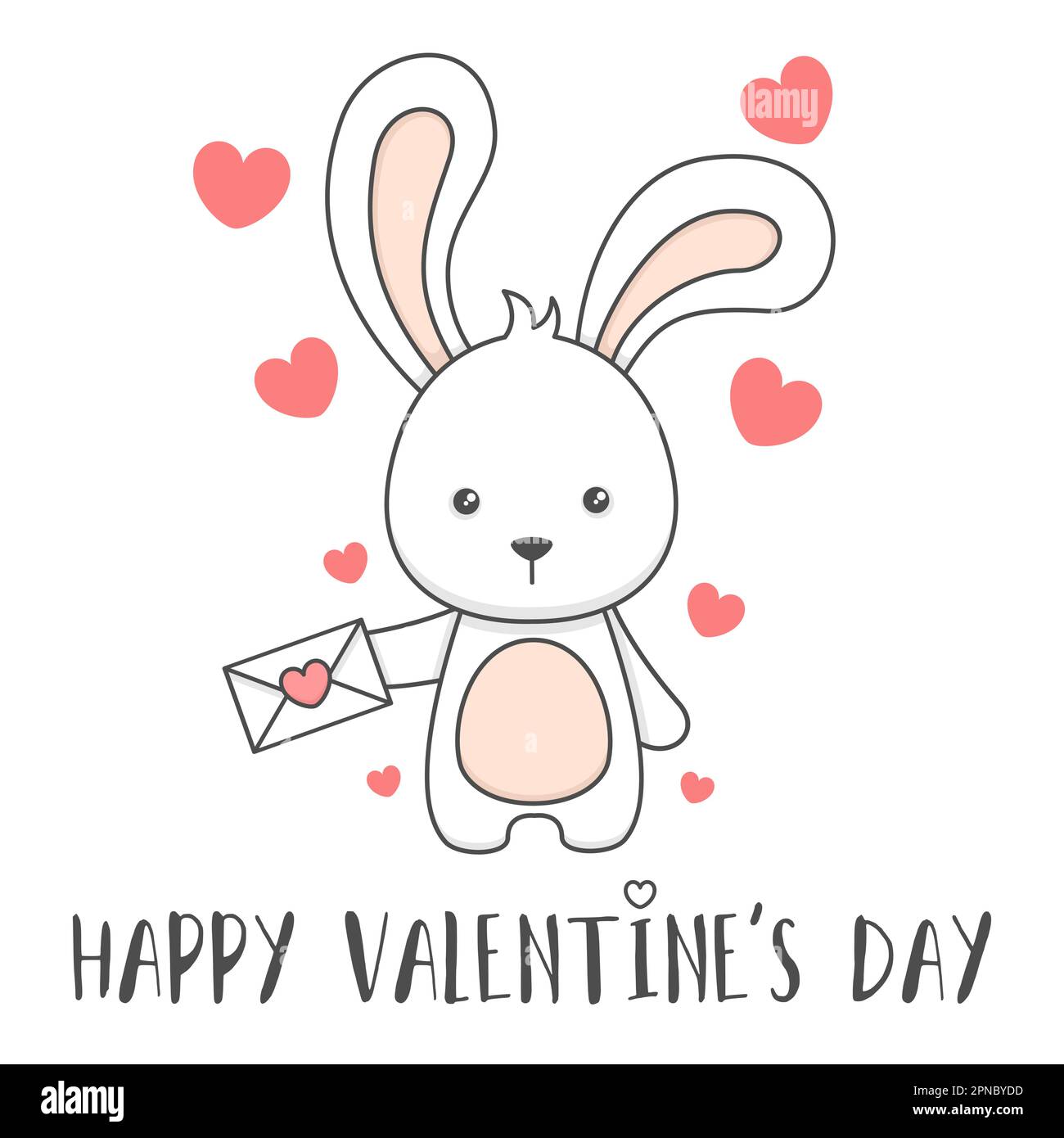 Coniglietto carino che tiene lettera d'amore San Valentino Illustrazione Vettoriale