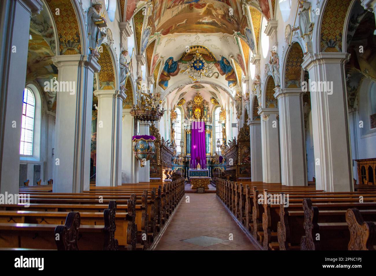 Bad Schussenried, GERMANIA, all'interno della chiesa cattolica di San Magnus chiesa del monastero Foto Stock