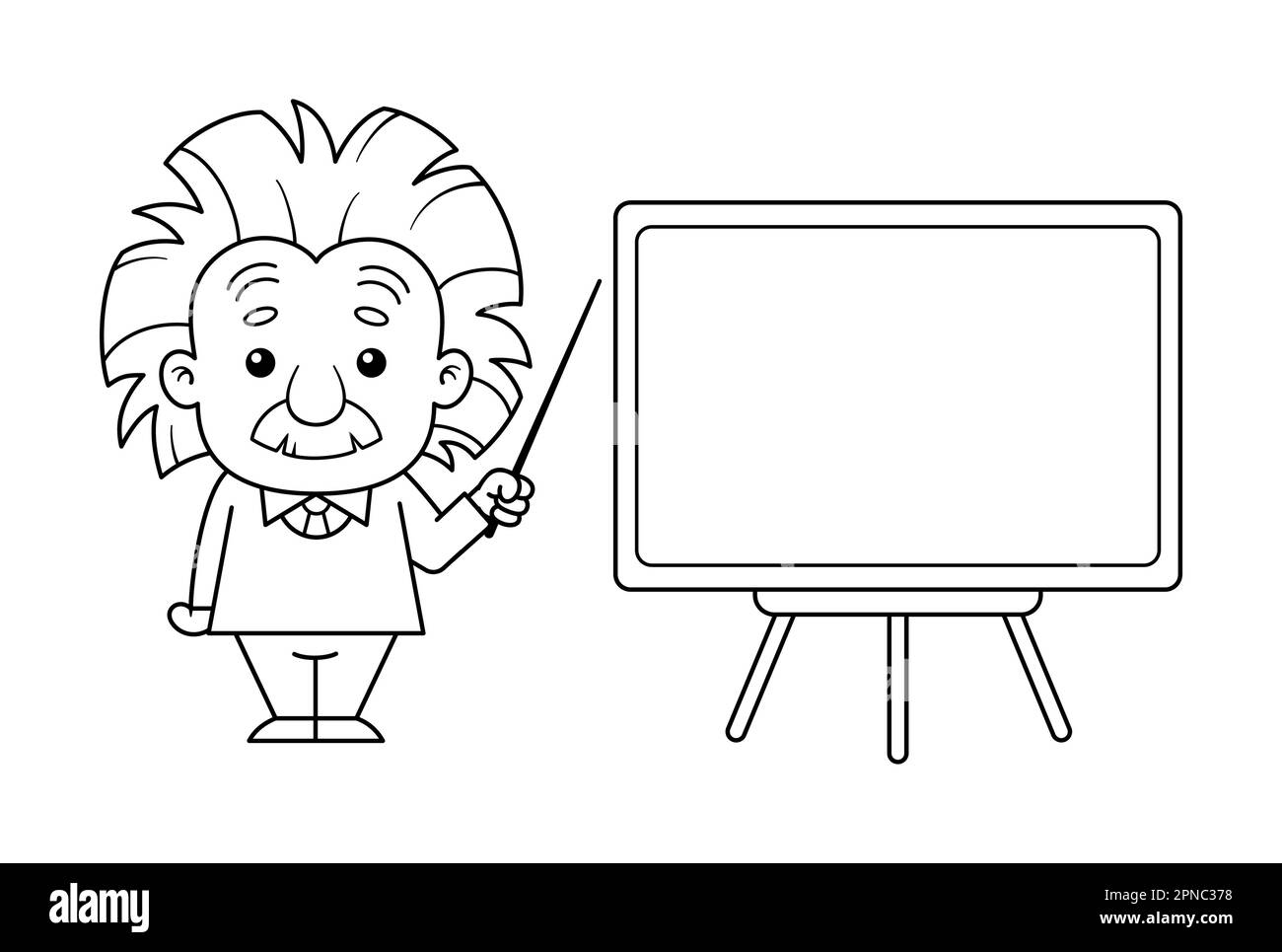 Nero e bianco Albert Einstein Cartoon personaggio con bordo Illustrazione Vettoriale