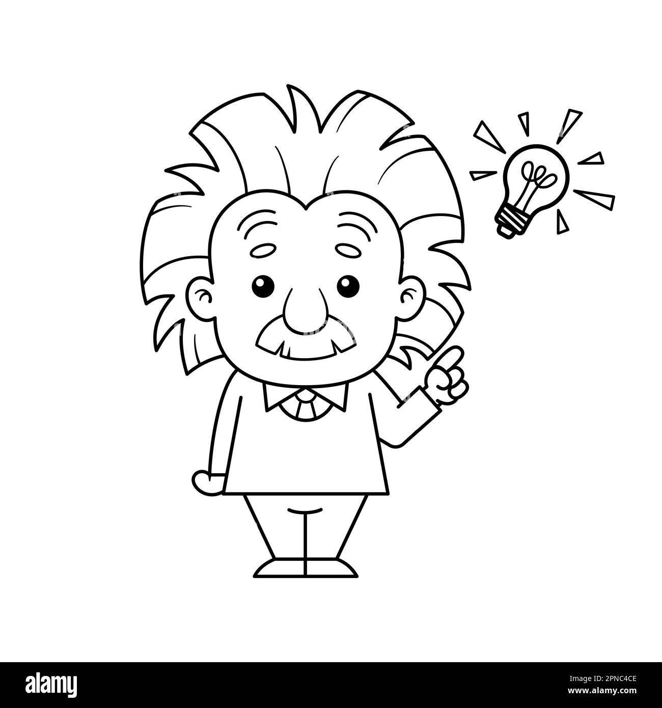 Bianco e nero Albert Einstein Cartoon personaggio ha idea Illustrazione Vettoriale