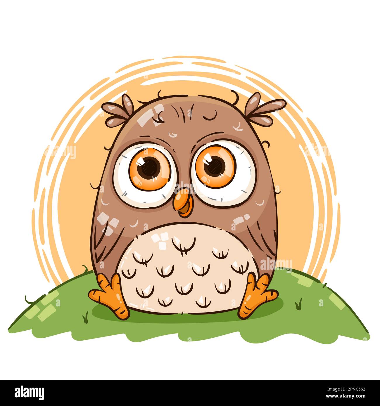 Cute Baby Owl stile disegnato a mano Illustrazione Vettoriale