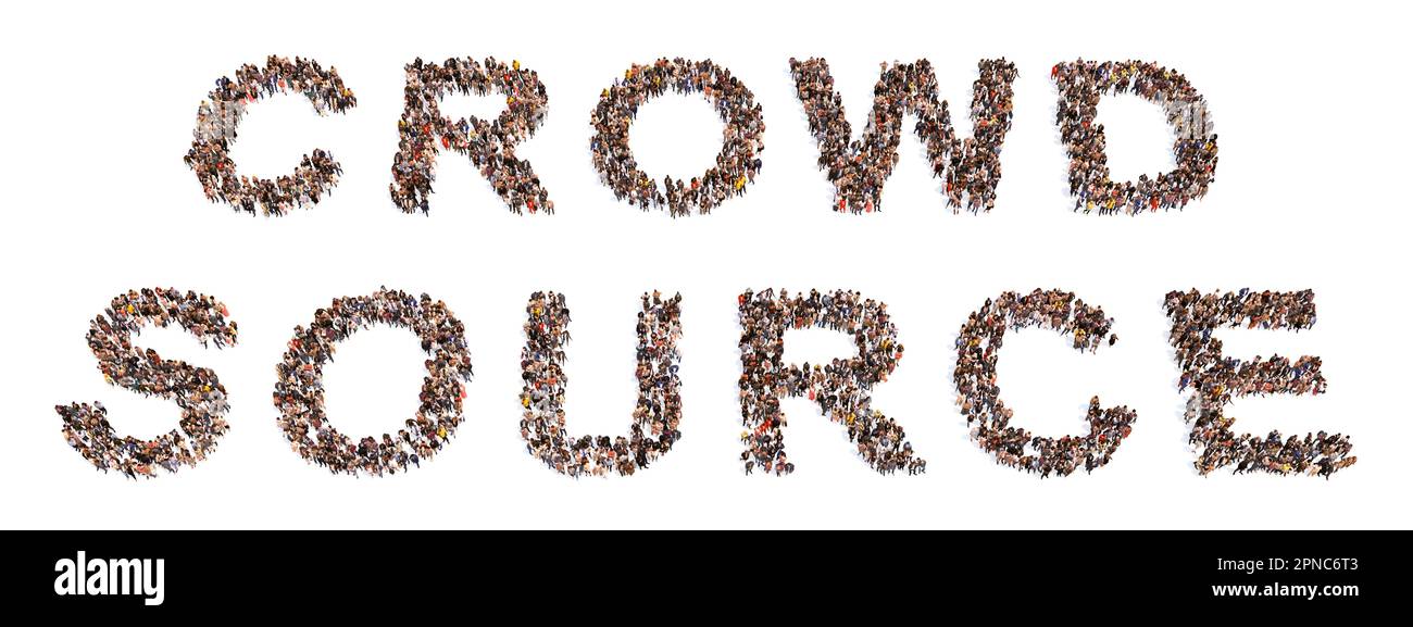 Concetto concettuale grande comunità di persone che formano IL concetto DI FONTE DI FOLLA. 3d metafora illustrativa per outsourcing, business, rete, team, lavoro di squadra Foto Stock