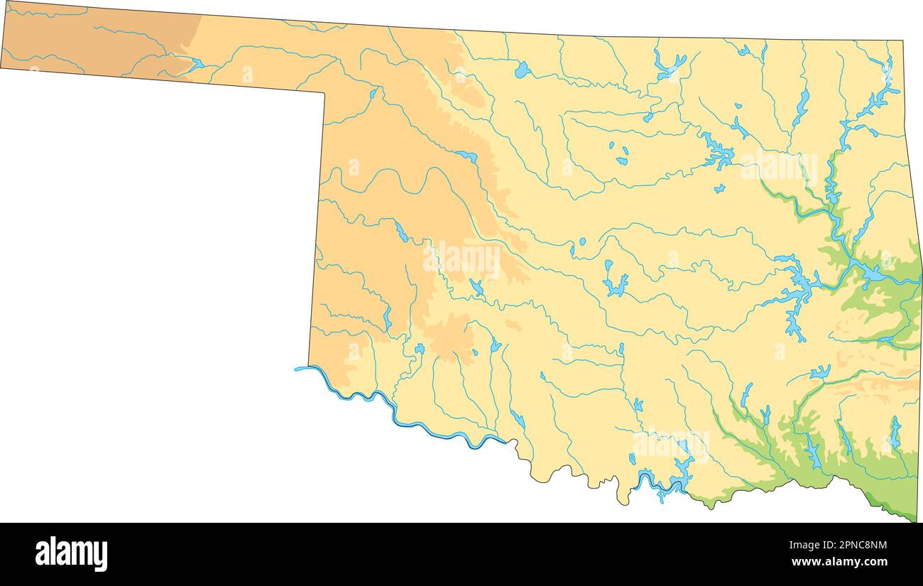 Mappa fisica dell'Oklahoma dettagliata. Illustrazione Vettoriale