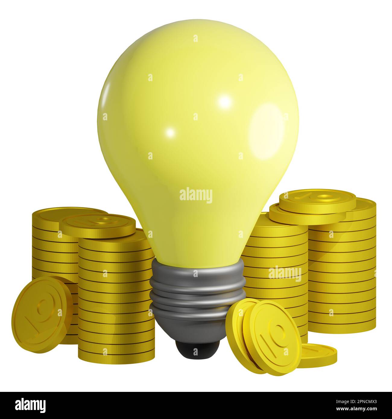 3D rendering di lampadina altamente retribuito specialista creativo, dipendente di azienda con alto stipendio. Simbolo di successo, ricchezza, reddito. Illustrazione realistica Foto Stock
