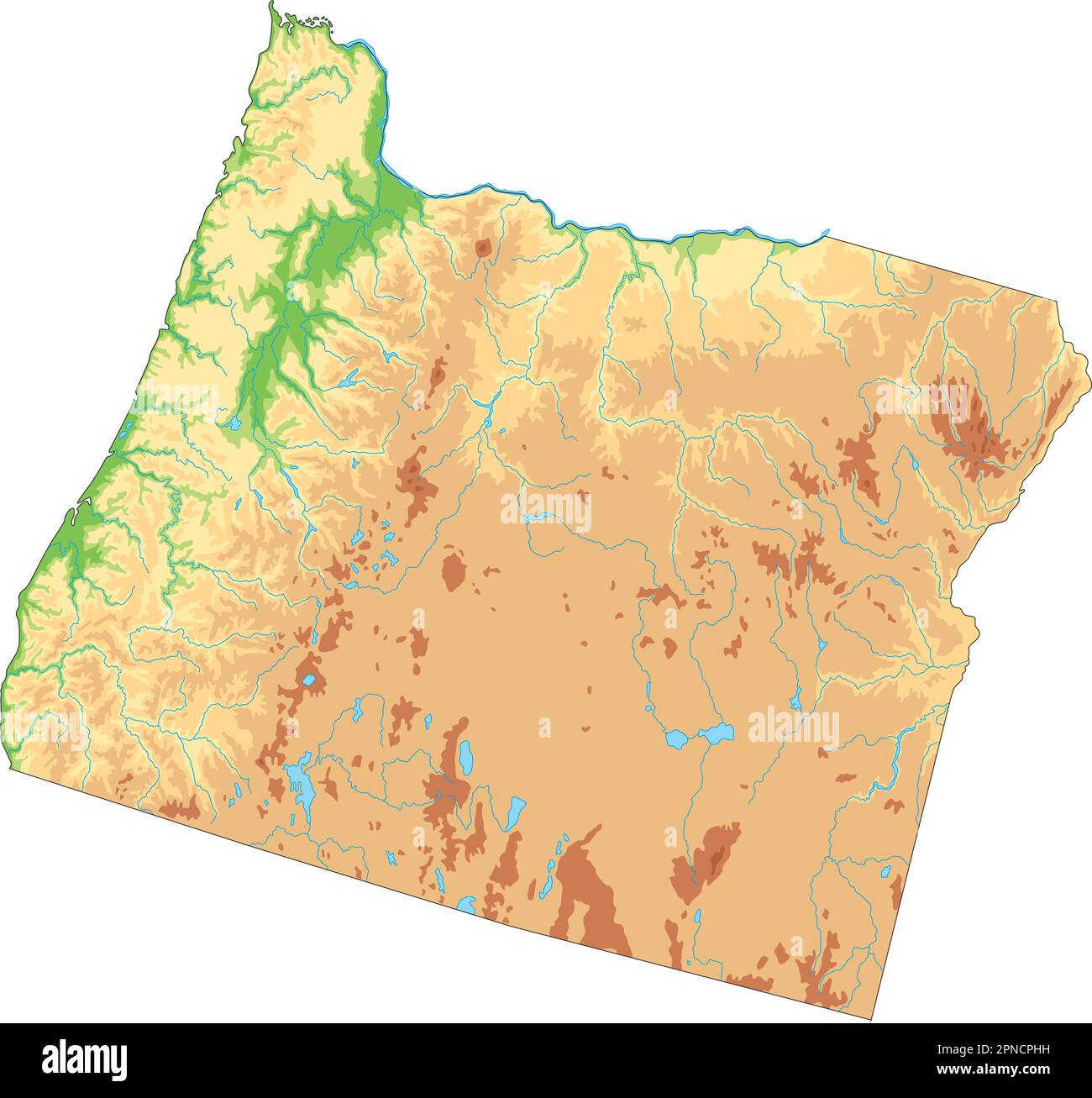 Mappa fisica Oregon estremamente dettagliata. Illustrazione Vettoriale