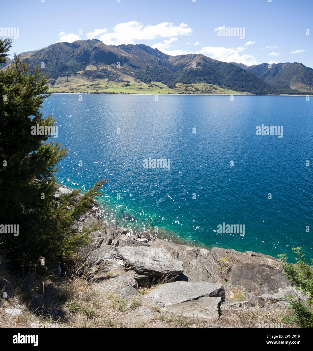 Lago Hawea, South Island, in Nuova Zelanda. Foto Stock