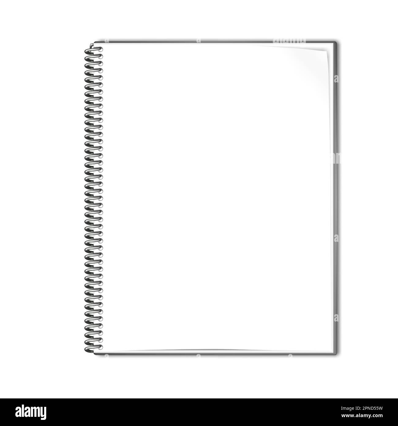 Modello vettoriale per notebook con filo aperto. Blocco note a spirale bianco pagina mockup Illustrazione Vettoriale