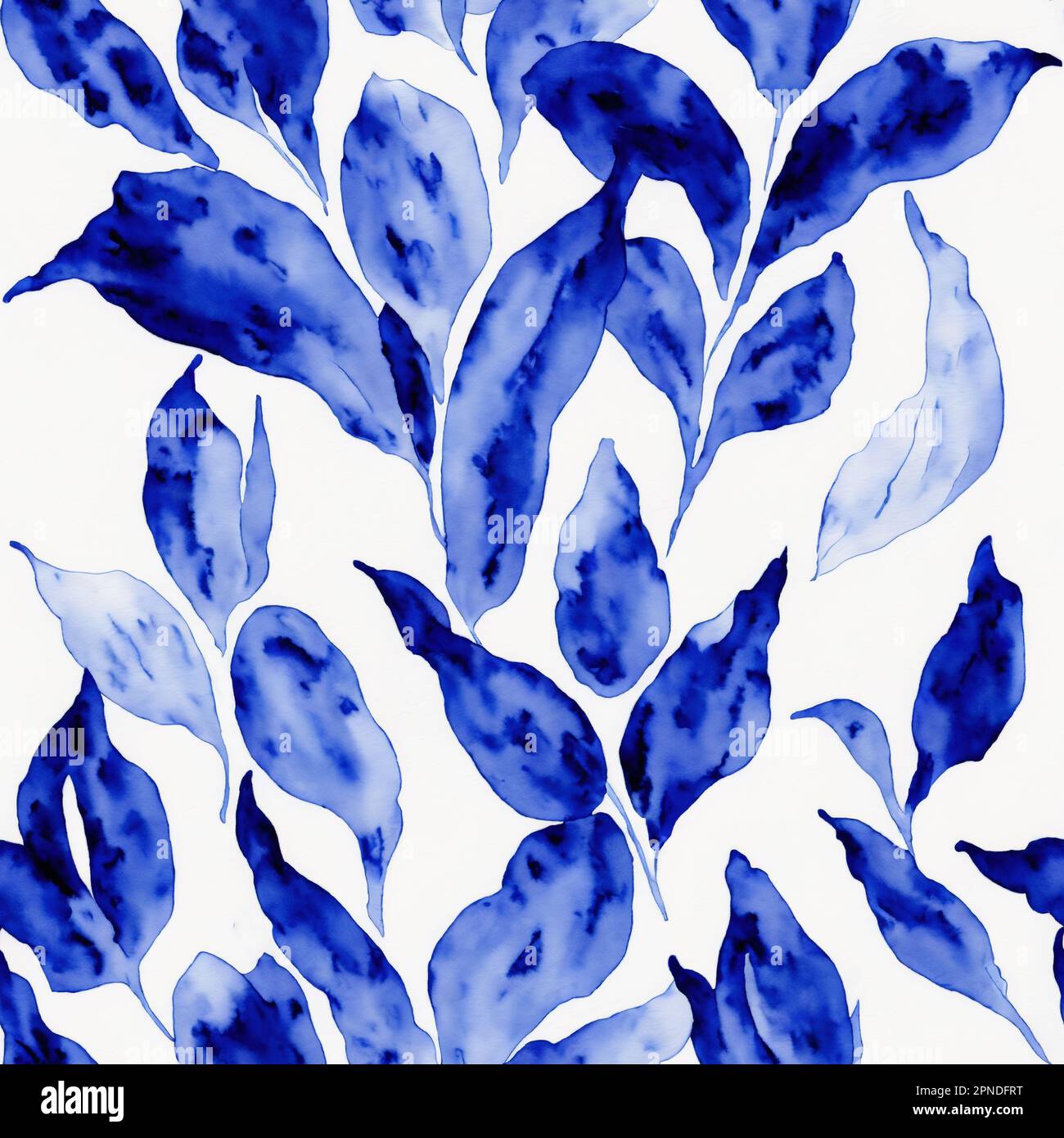 Blue Watercolor Fiori senza cuciture, porcellana floreale, fiori Foto Stock