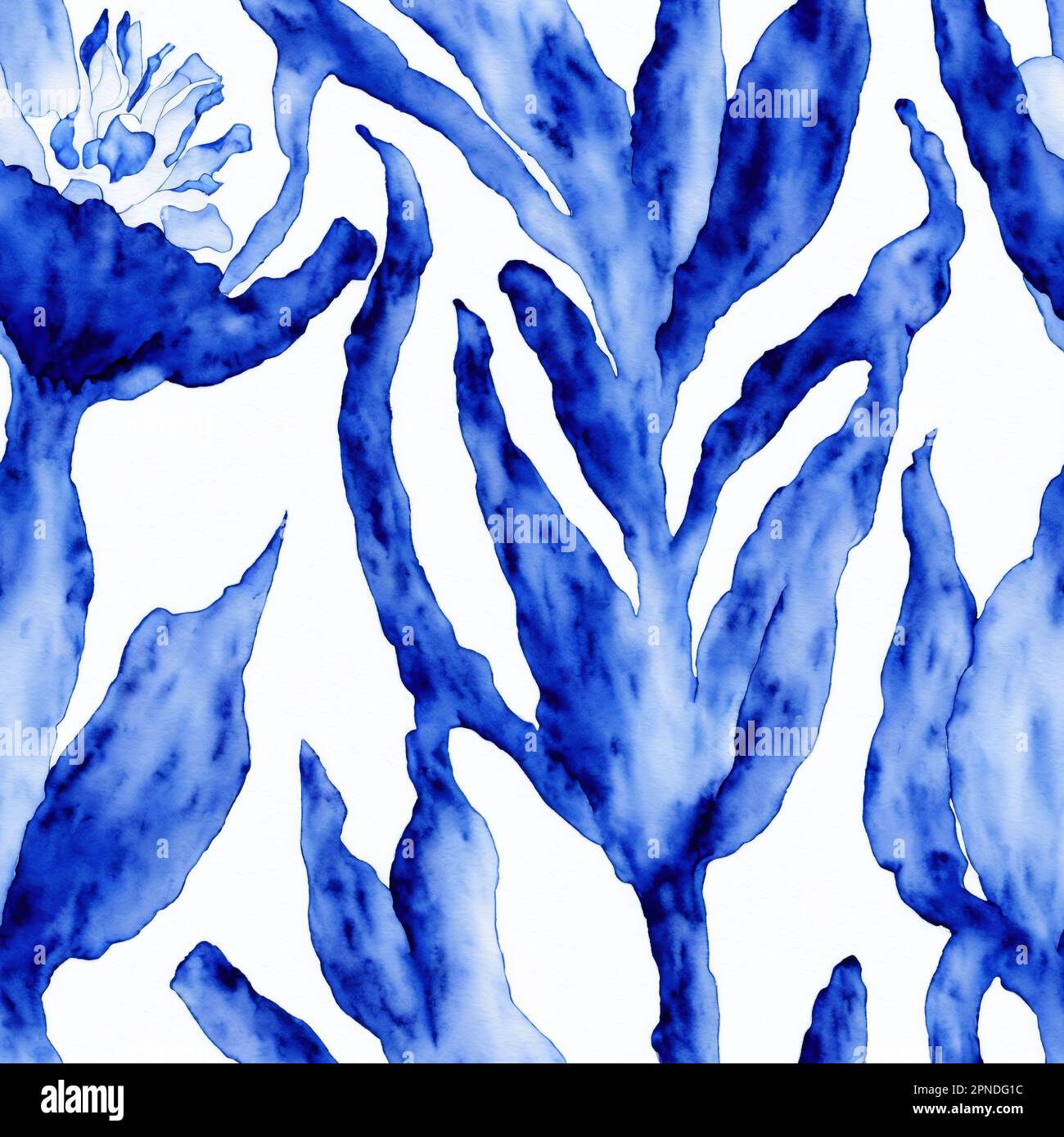 Blue Watercolor Fiori senza cuciture, porcellana floreale, fiori Foto Stock