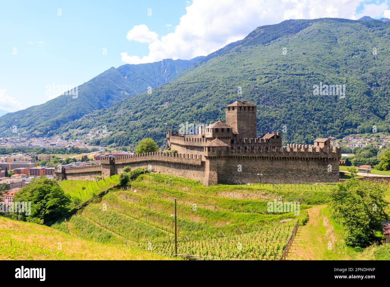 Castello di Montebello a Bellinzona, Svizzera. Patrimonio dell'umanità dell'UNESCO Foto Stock