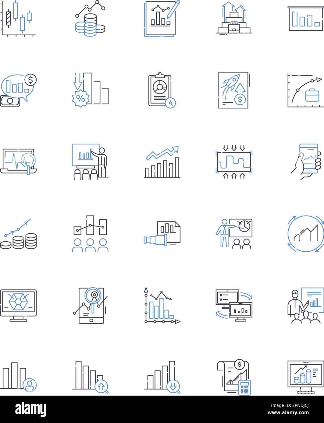Raccolta di icone delle linee di analisi quantitativa. Statistiche, dati, analisi, numeri, Ricerca, Quantificazione, vettore metodologico e illustrazione lineare Illustrazione Vettoriale