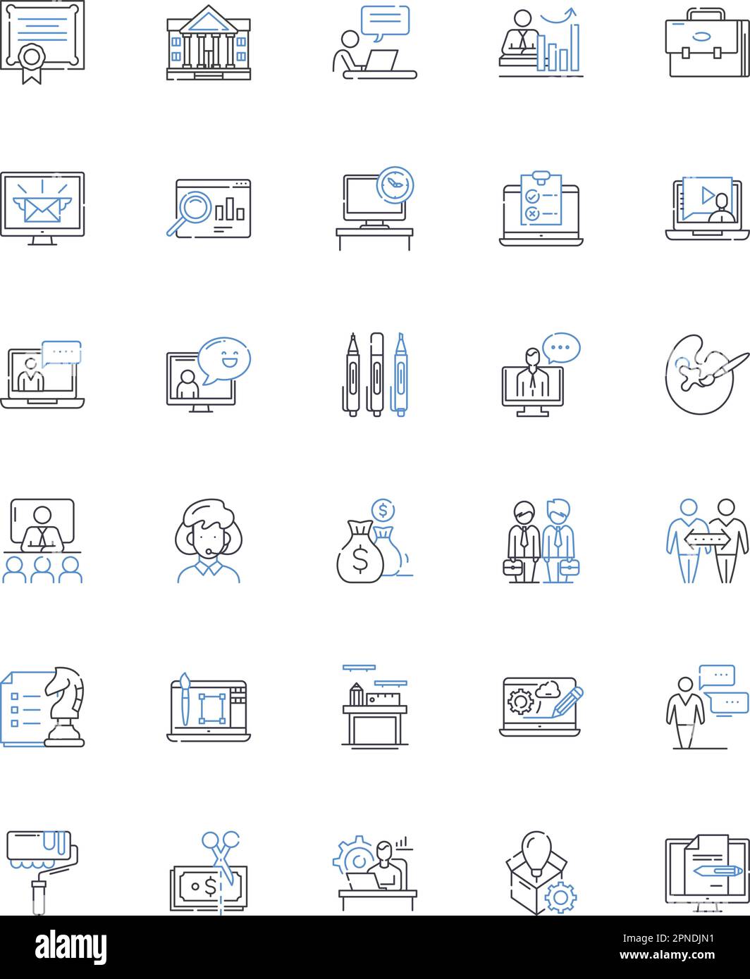 Raccolta icone linea seminario di gestione. Leadership, strategia, esecuzione, motivazione, comunicazione, Innovazione, Pianificazione vettoriale e lineare Illustrazione Vettoriale