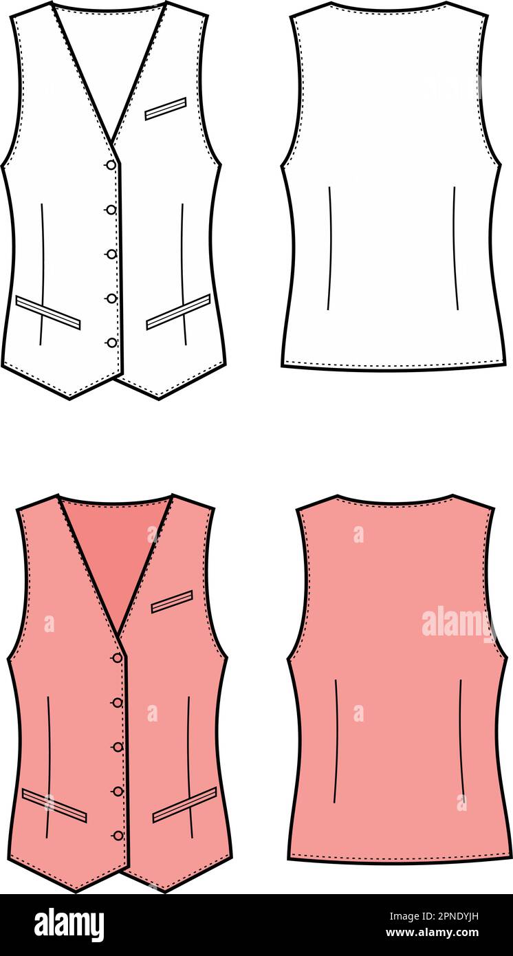 Gilet professionale donna. Anteriore e posteriore. Illustrazione Vettoriale