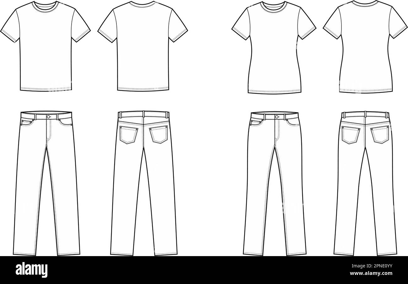 Maglietta e jeans da uomo e donna. Illustrazione Vettoriale