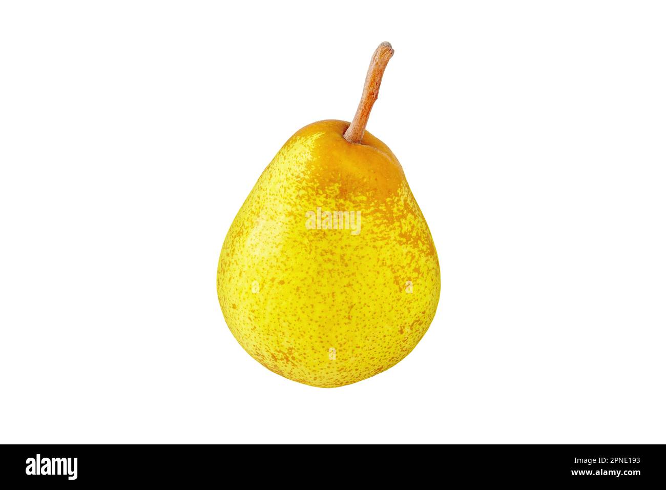 Rocha pera frutta intera isolato su bianco. Pera verde gialla macchiata. Foto Stock