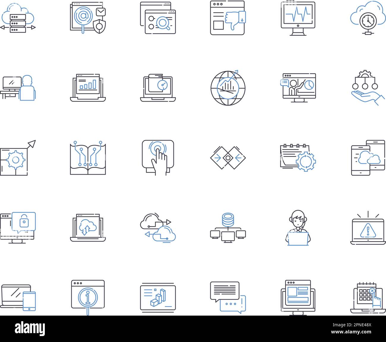 Linea di programmazione online collezione di icone. Codifica, sviluppo Web, JavaScript, Python, Java, Database, vettore HTML e illustrazione lineare. CSS, PHP Illustrazione Vettoriale