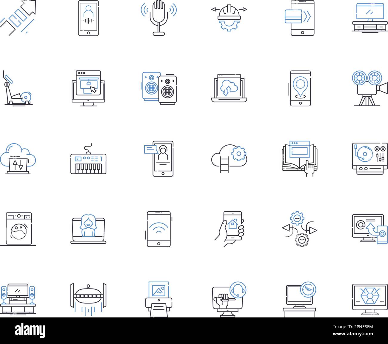 Raccolta di icone della linea degli assistenti virtuali. Produttività, efficienza, automazione, Alexa, Siri, Google, vettore chatbot e illustrazione lineare Illustrazione Vettoriale