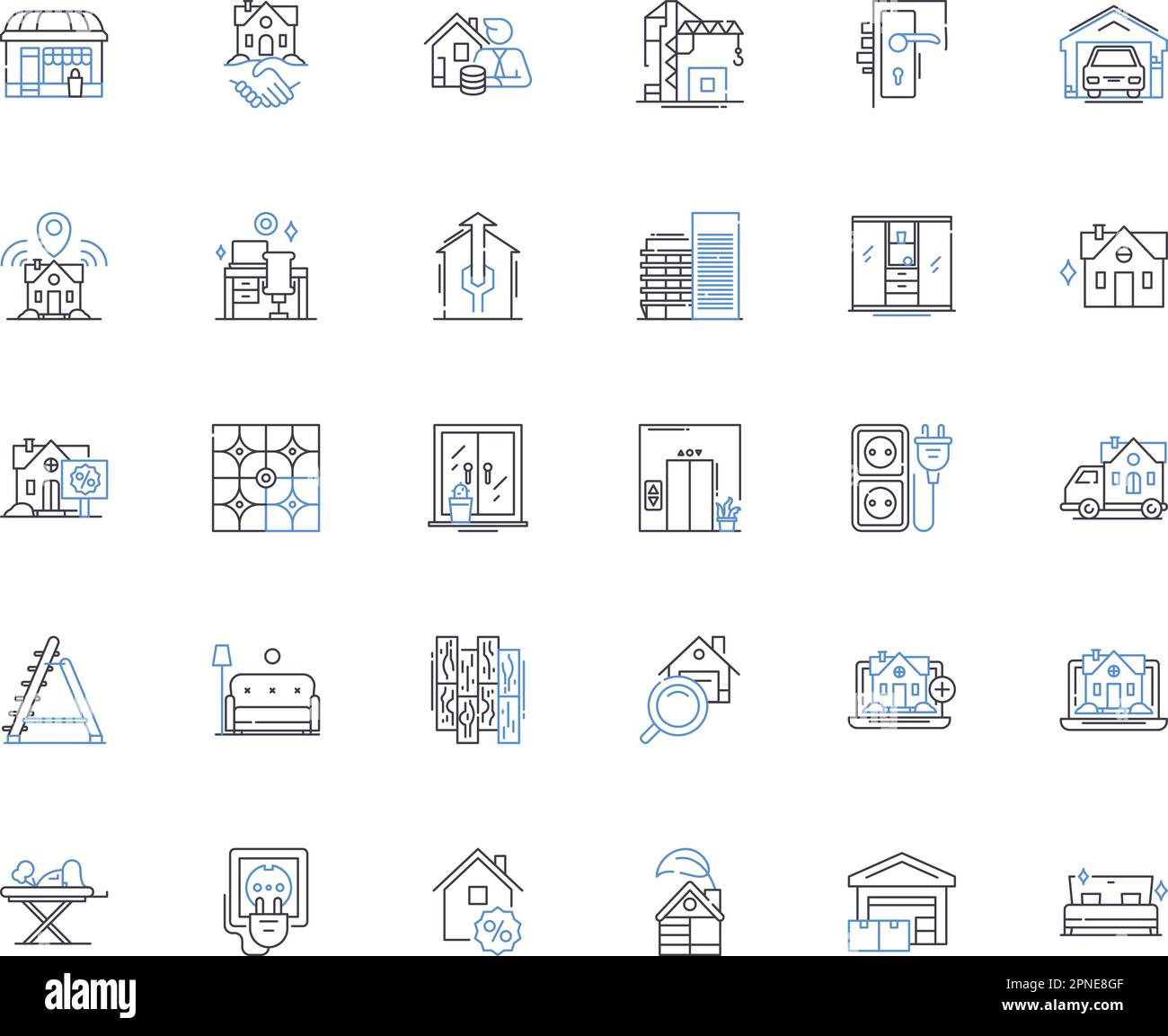 Collezione di icone di linea residenziale. Casa, Casa, abitazione, Proprietà, Shelter, Habitat, vettore della boda e illustrazione lineare. Homestead, domicilio Illustrazione Vettoriale