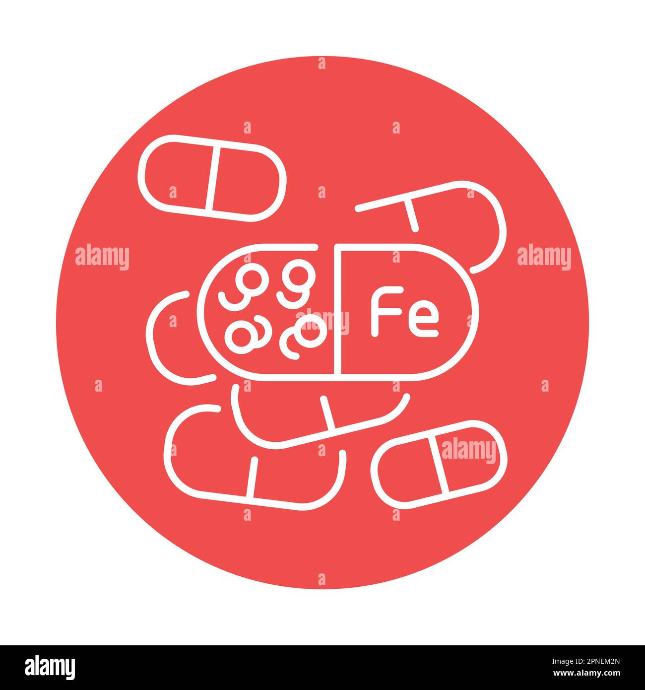 Icona della linea di colore delle capsule di ferro. Malattie umane. Pittogramma per pagina web, app mobile, promo. Illustrazione Vettoriale