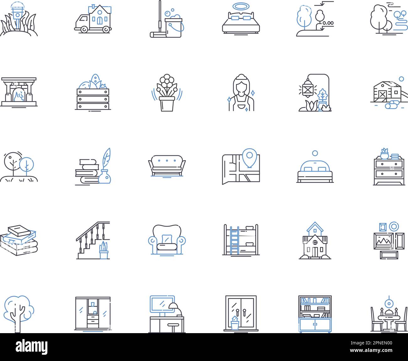 Occupa casa linea icone collezione. Squatting, Residency, Trespassing, Shelter, possesso, Homelessness, vettore imminente di sfratto e lineare Illustrazione Vettoriale