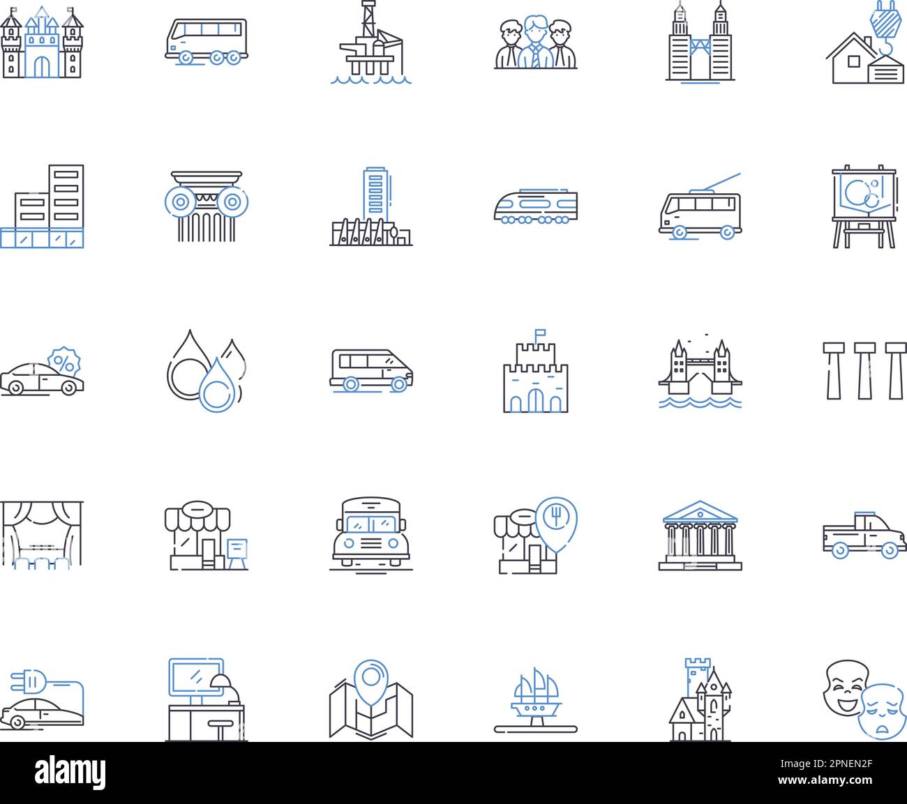 Township linea icone collezione. Comunità, sviluppo, crescita, diversità, patrimonio, Comune, vettore di quartiere e illustrazione lineare. Suburb Illustrazione Vettoriale