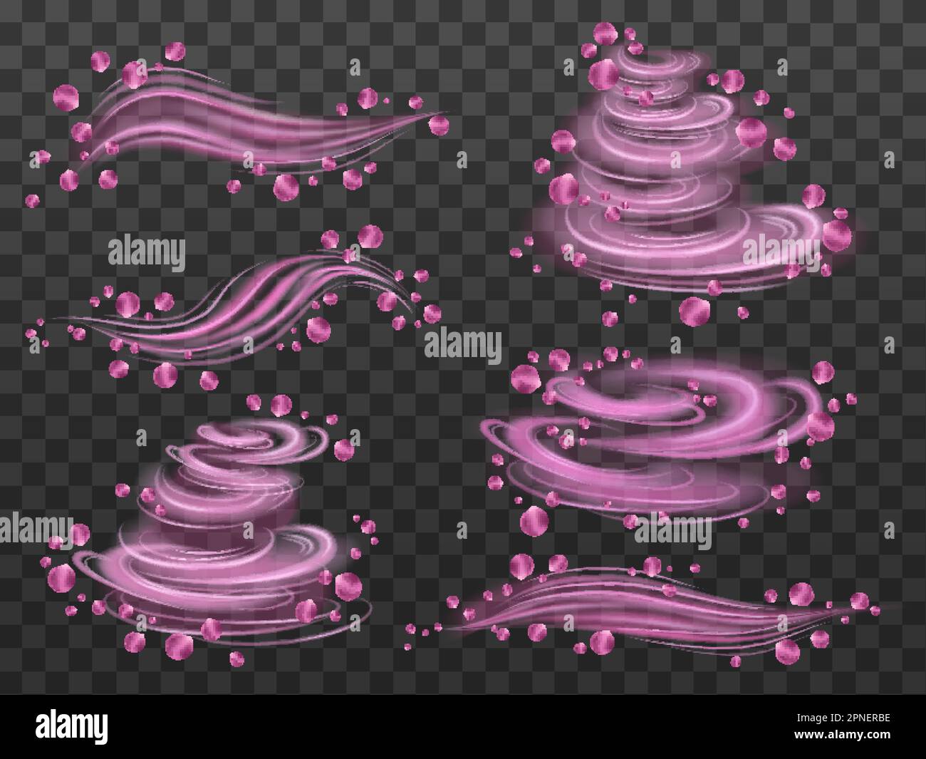 Set trasparente Vortex vento con simboli floreali rosa realistica illustrazione del vettore isolato Illustrazione Vettoriale