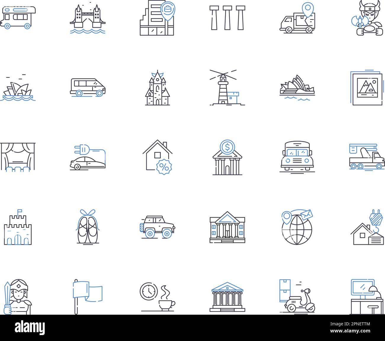 Collezione icone linea metropoli. Futuristico, industriale, urbano, Dystopian, Megacity, Moderno, vettoriale architettonico e illustrazione lineare. Torreggiante Illustrazione Vettoriale