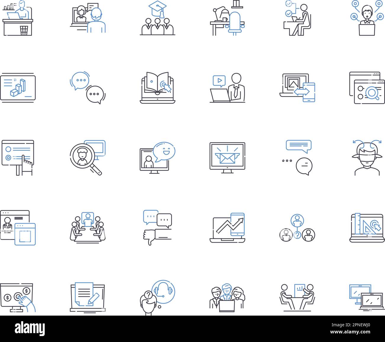 Collezione di icone della linea Cyber populace. Digitale, netizens, sicurezza informatica, hacker, online, Illustrazione virtuale, vettoriale di connettività e lineare Illustrazione Vettoriale