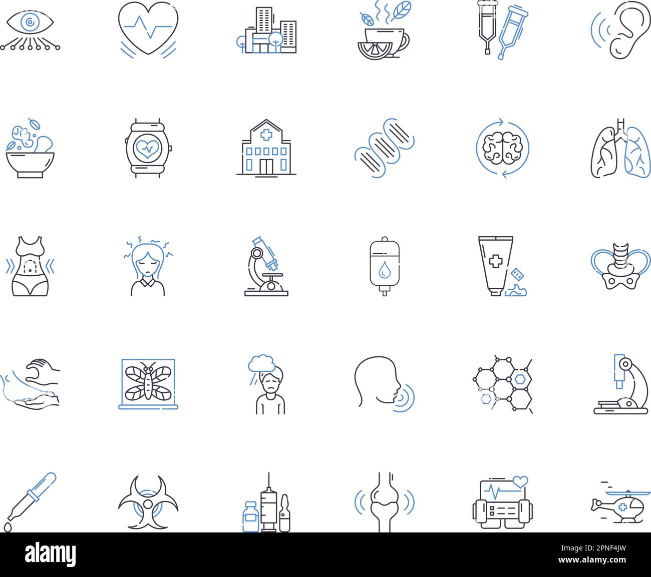 Collezione icone linea programma benessere. Salute, Fitness, Nutrizione, consapevolezza, meditazione, Yoga, vettore di esercizio e illustrazione lineare. Benessere Illustrazione Vettoriale