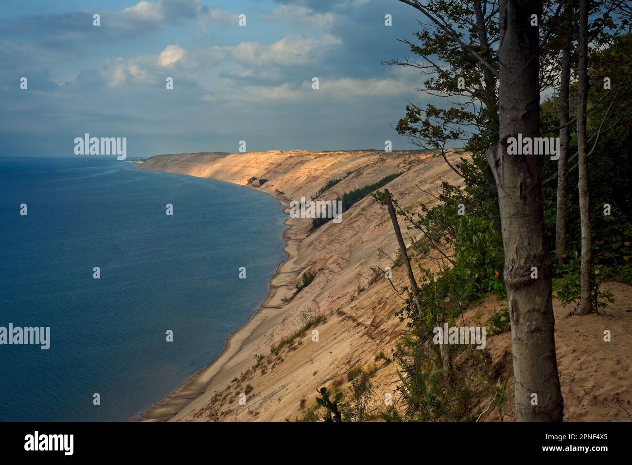 La luce del sole del tardo pomeriggio colpisce le Grand Sable Dunes sul Lago superiore a Picture Rocks National Lakeshore Foto Stock