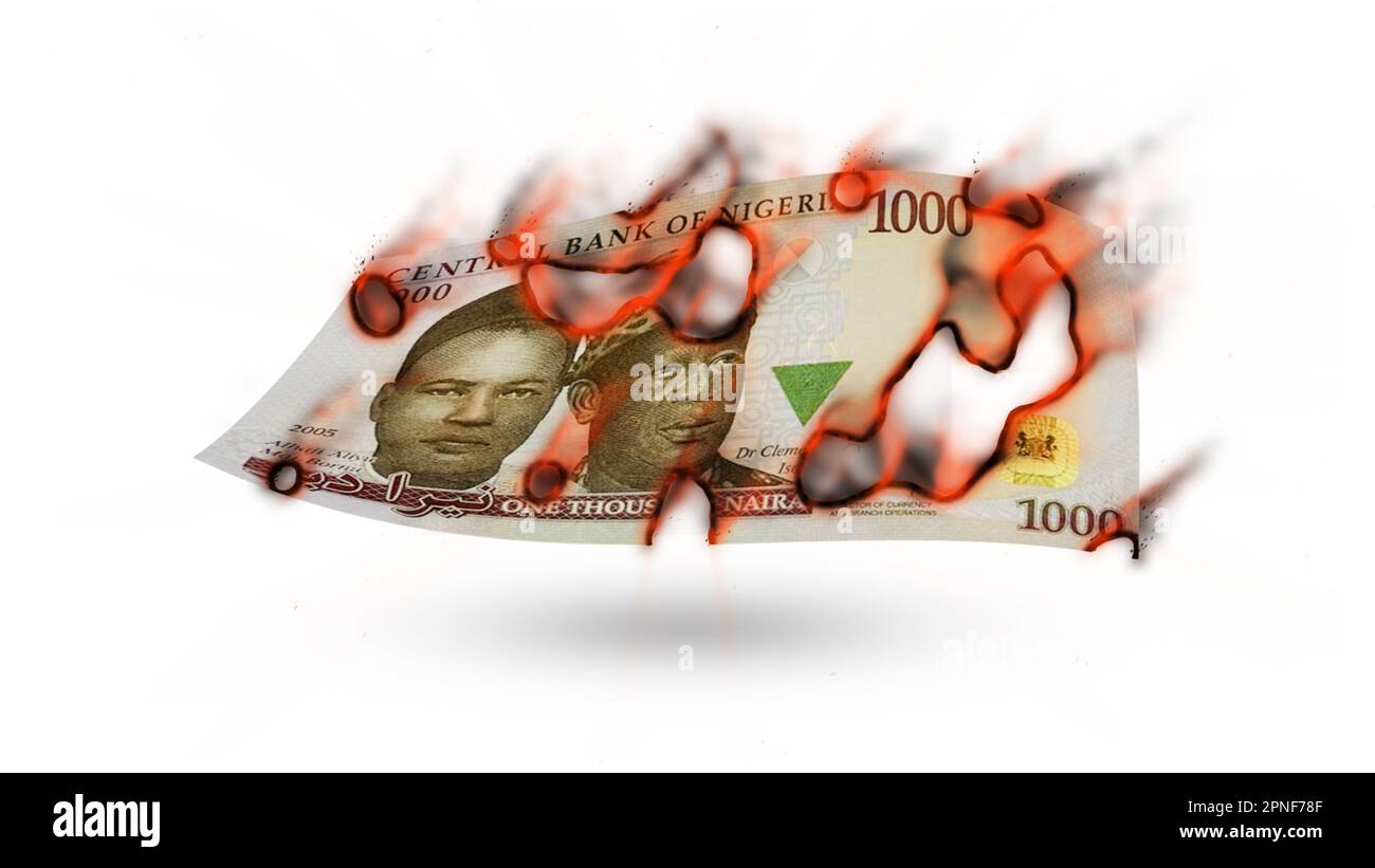 3D rendering di 500 nigeriana nota naira bruciare Foto Stock