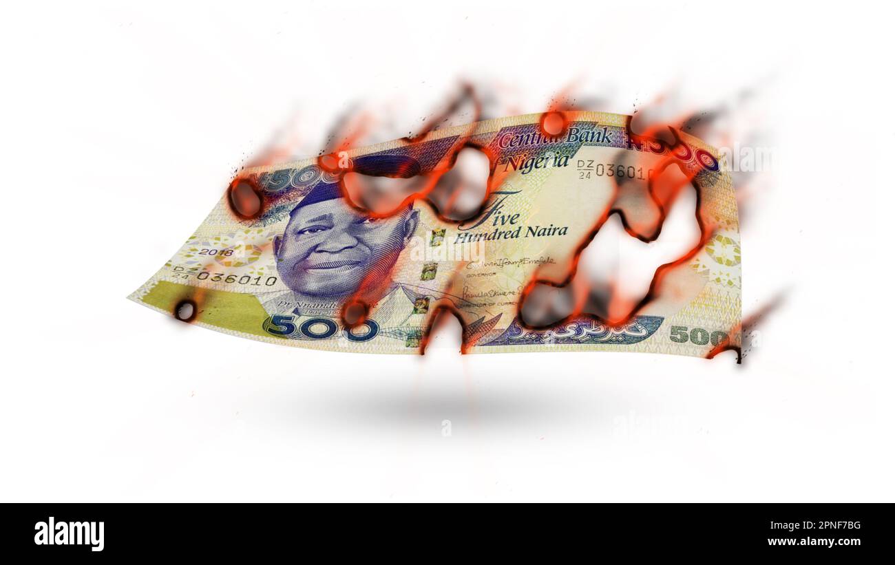 3D rendering di 500 nigeriana nota naira bruciare Foto Stock