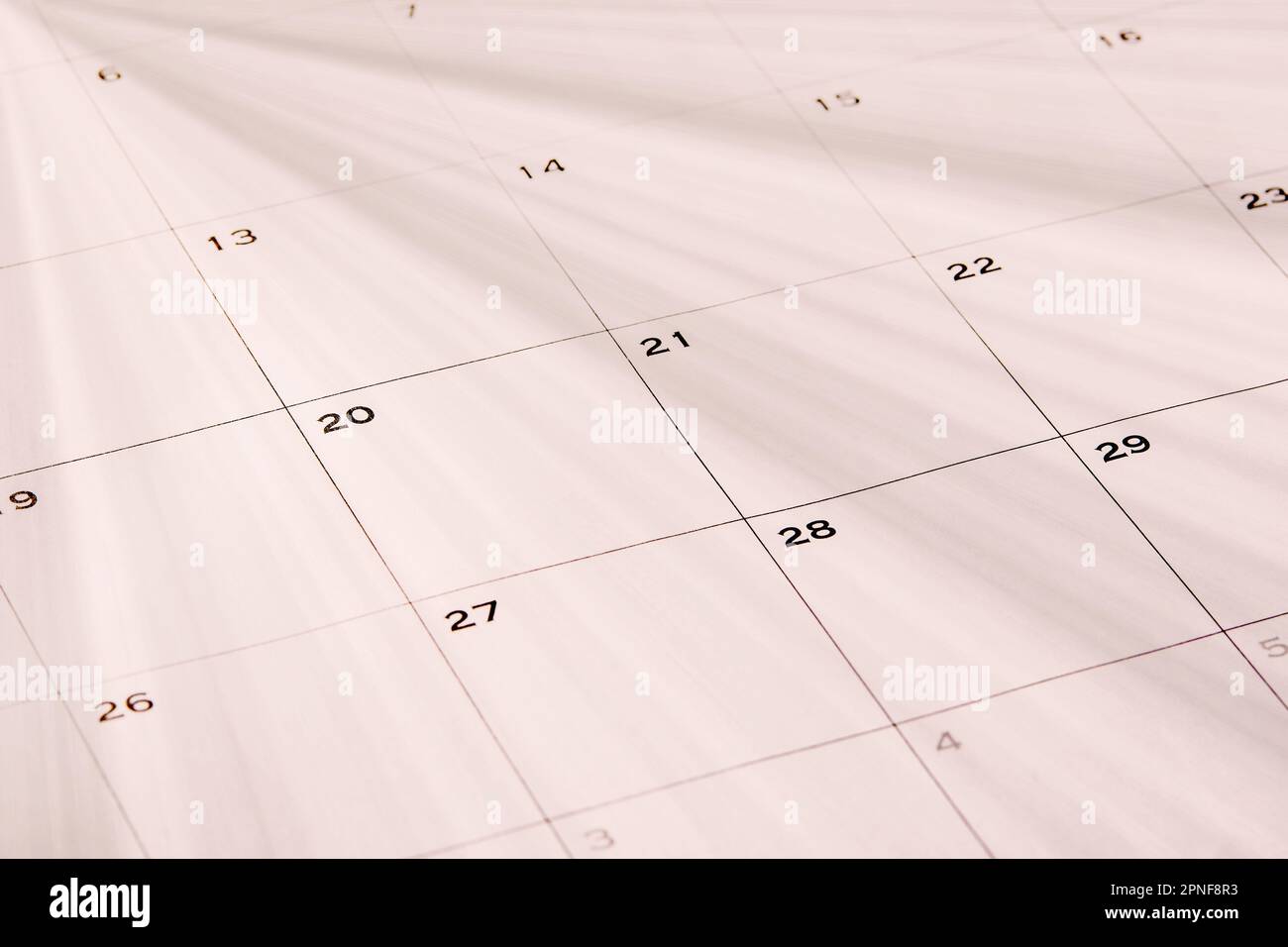 Cornice completa di calendario a muro vuoto Foto Stock