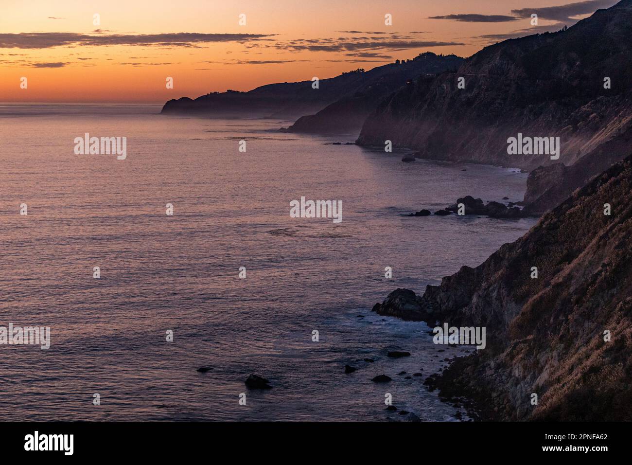 Stati Uniti, California, Big sur, costa di Big sur al tramonto Foto Stock