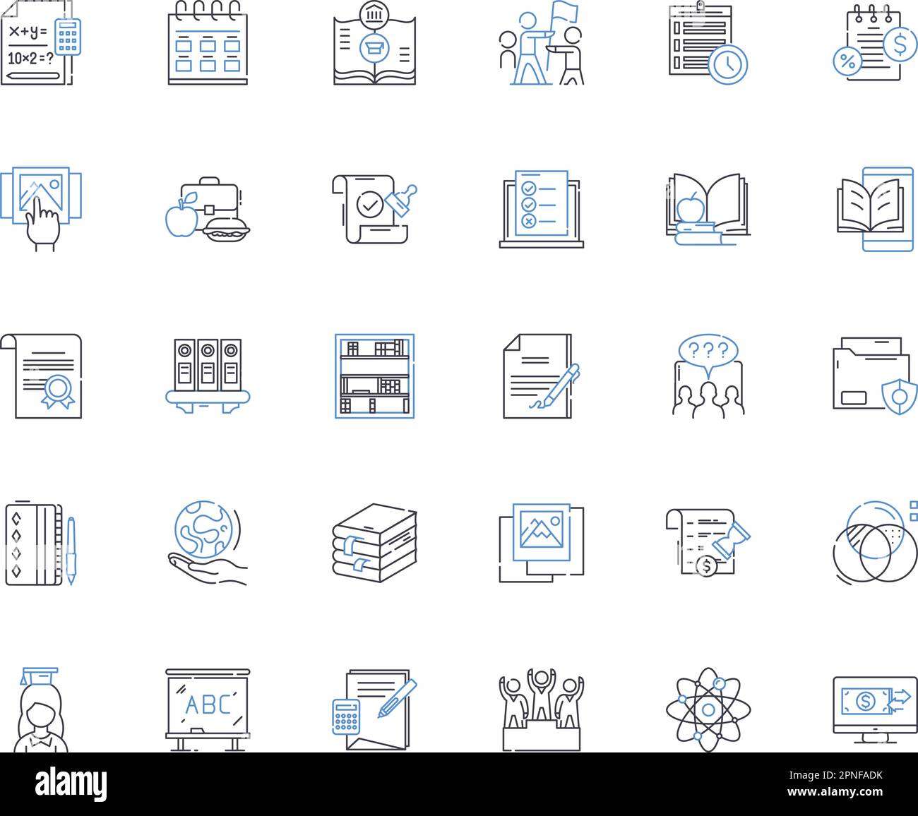 Collezione di icone della linea della scuola dell'Accademia. Istruzione, curriculum, apprendimento, conseguimento, diploma, Extracurricular, vettore atletico e illustrazione lineare Illustrazione Vettoriale