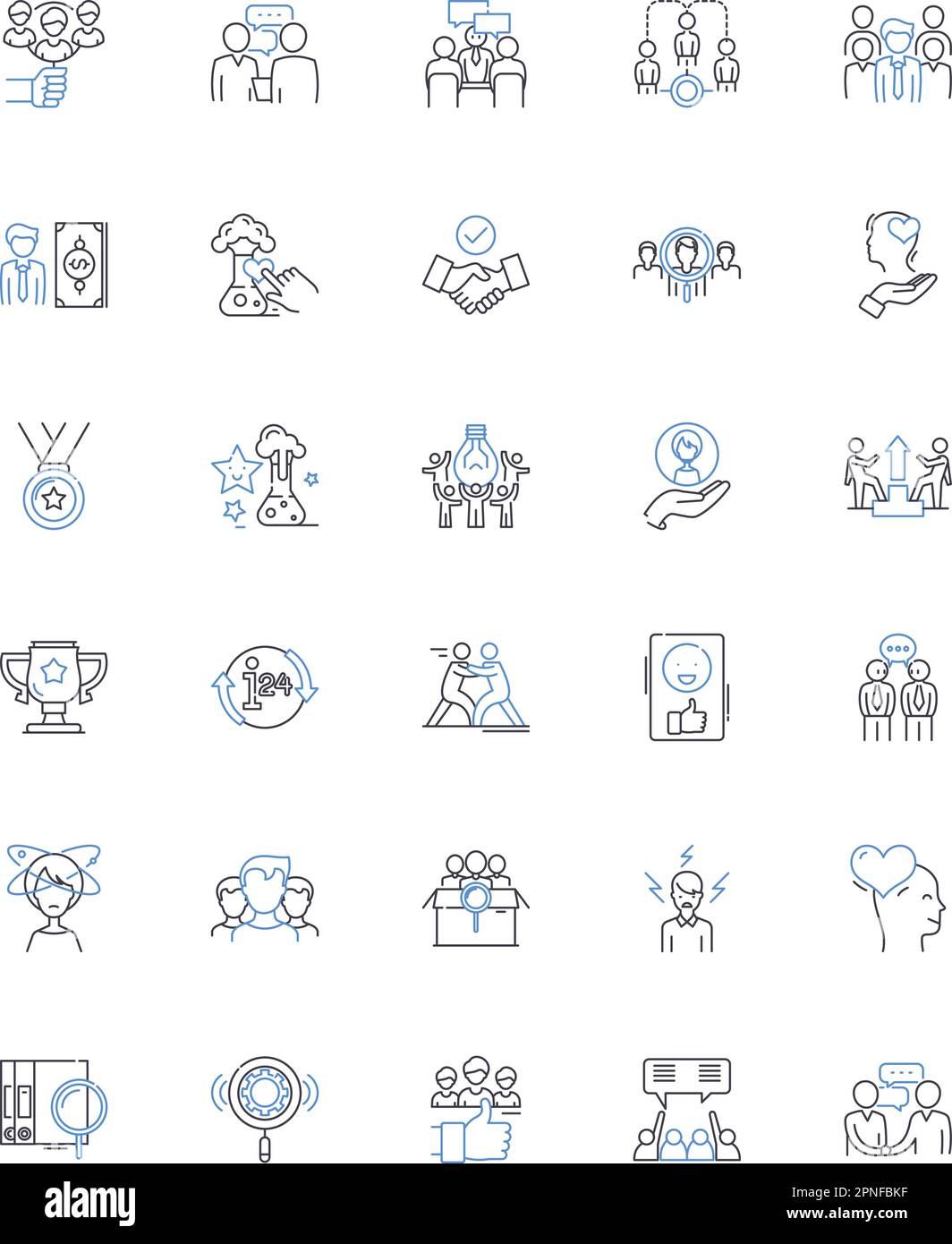 Collezione di icone della linea di formazione collettiva. Collaborazione, apprendimento, Empowerment, condiviso, sinergia, Comunità, vettore inclusivo e illustrazione lineare Illustrazione Vettoriale