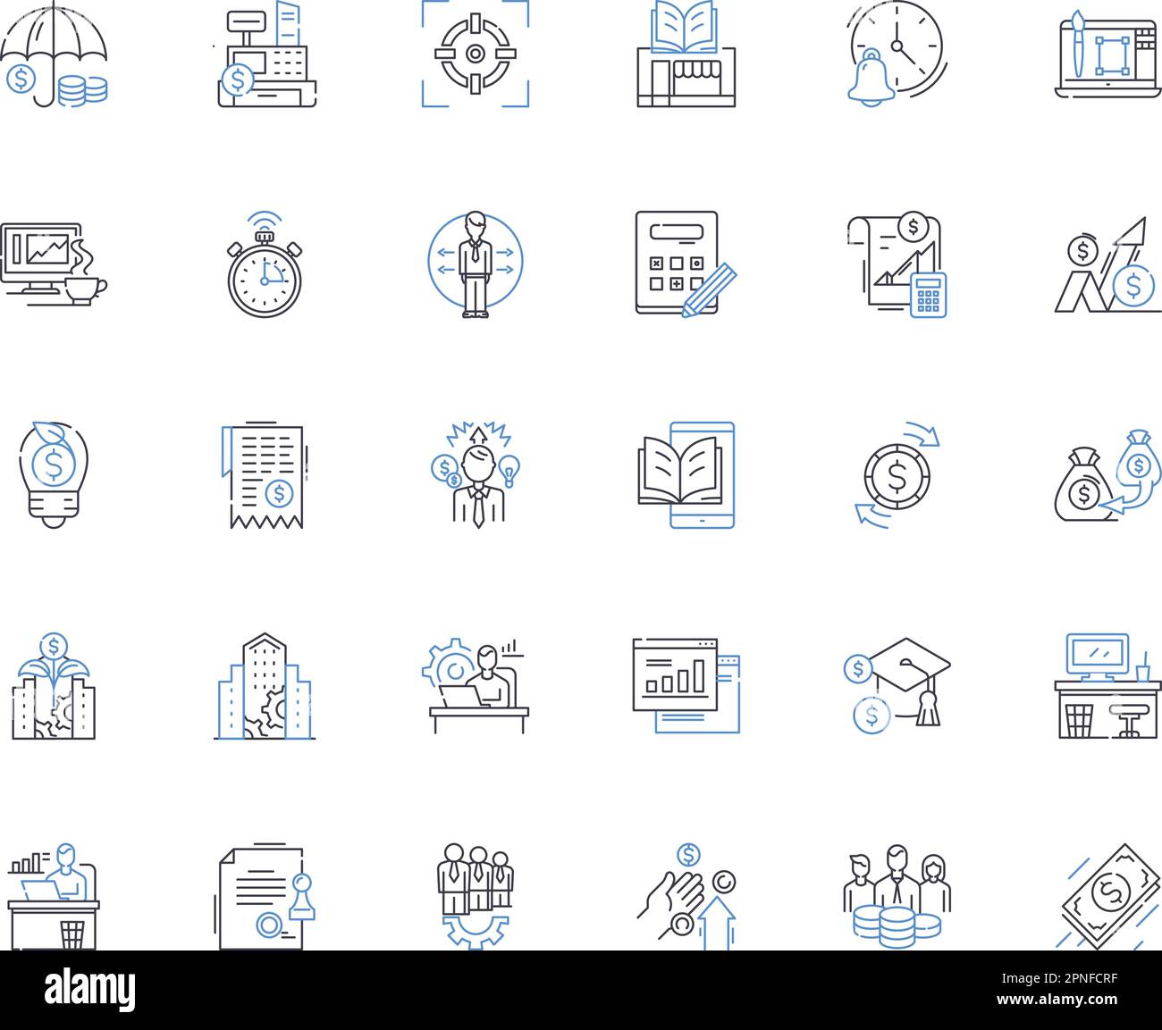 Collezione di icone della linea del settore commerciale. Logistica, Commercio, importazione, esportazione, supply-chain, Illustrazione all'ingrosso, vettore di distribuzione e lineare Illustrazione Vettoriale