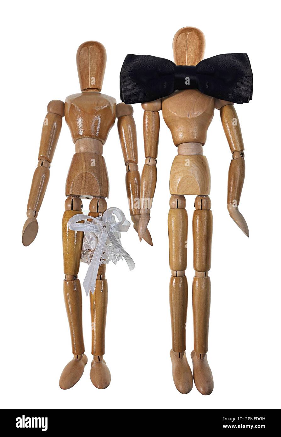 Sposa e groom con cinghia per garter e cravatta ad arco Foto Stock