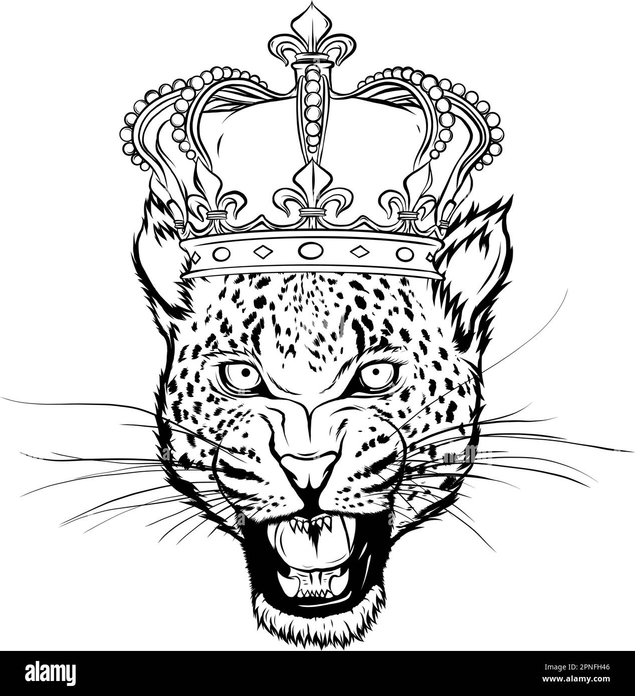 testa di una pantera che indossa un'illustrazione vettoriale corona Illustrazione Vettoriale