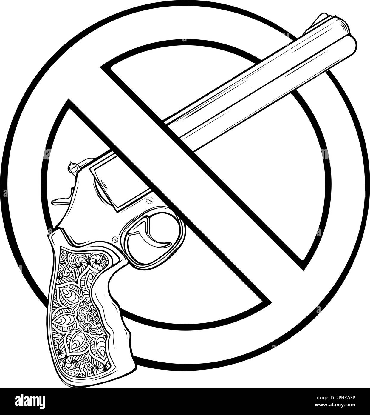 Pistola occidentale o vettore revolver Illustrazione in stile monocromatico dettagliato isolato su sfondo bianco Illustrazione Vettoriale