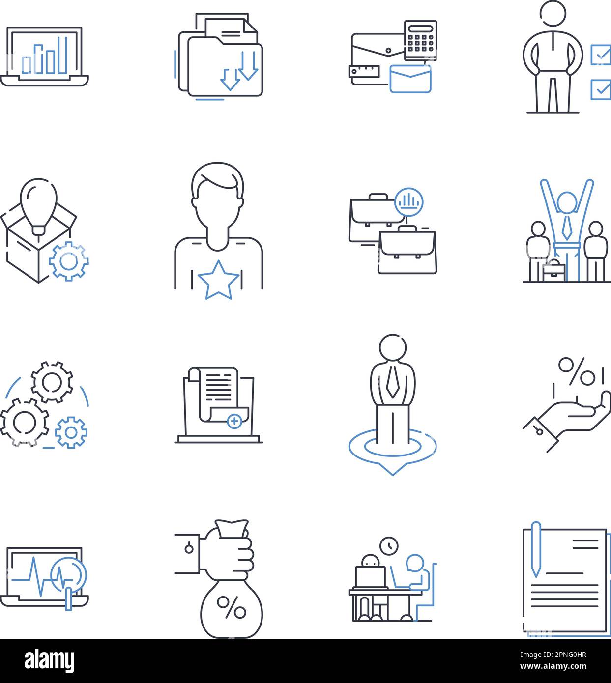 Raccolta icone riga gestione campagna. Pianificazione, tattiche, strategia, esecuzione, analisi, Ottimizzazione, vettore di bilancio e illustrazione lineare Illustrazione Vettoriale