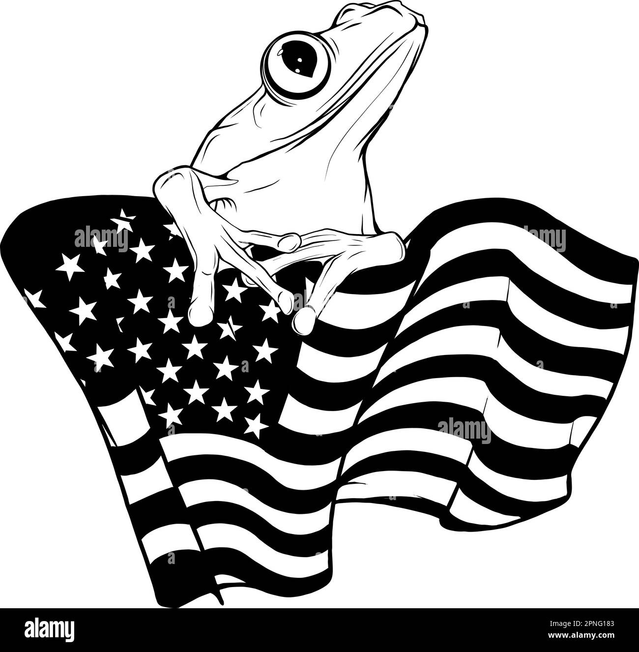 Disegno di illustrazione vettoriale isolato con flag americano monocromatico Illustrazione Vettoriale
