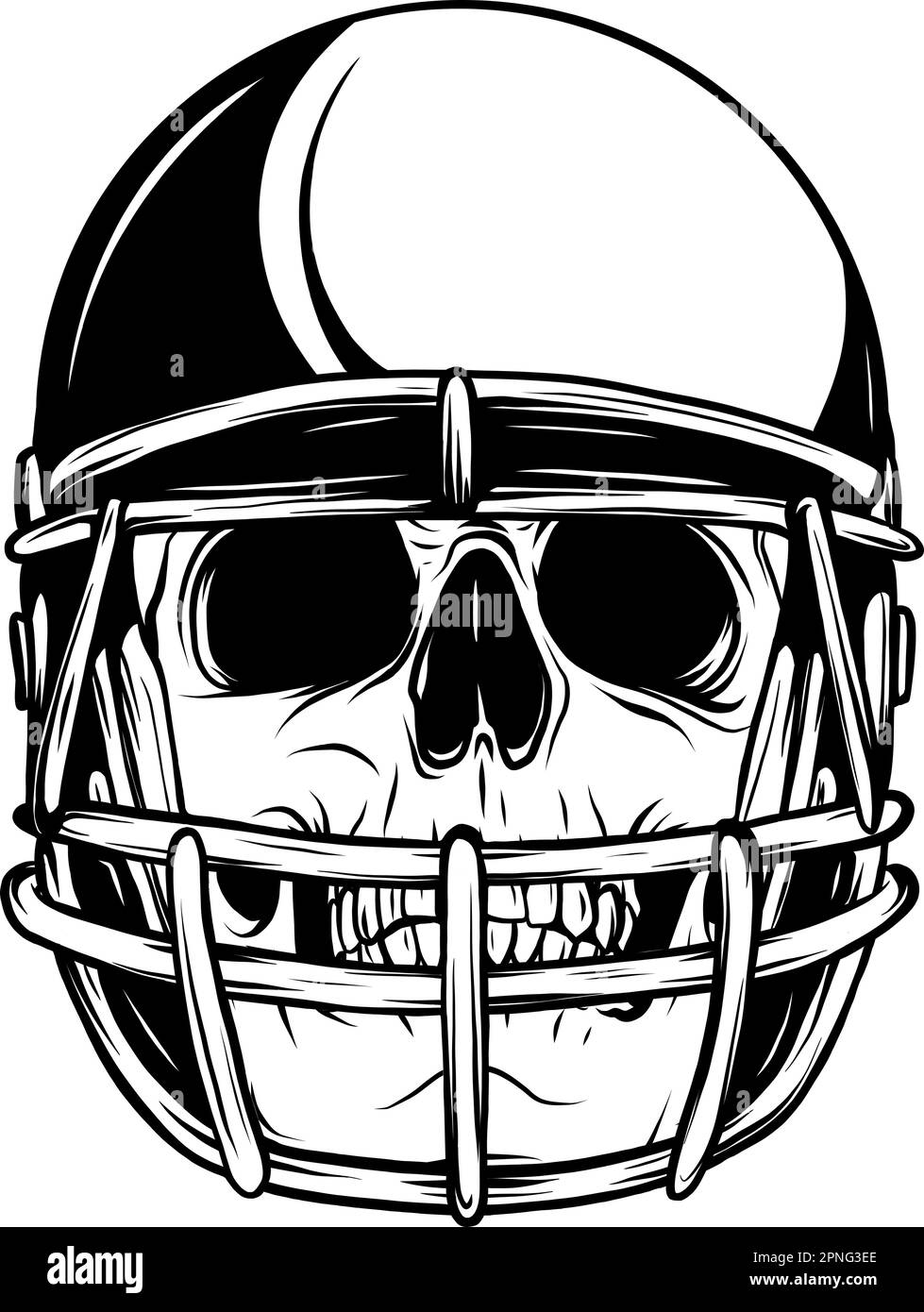 Cranio monocromatico nel casco da calcio. Illustrazione vintage vettoriale Illustrazione Vettoriale