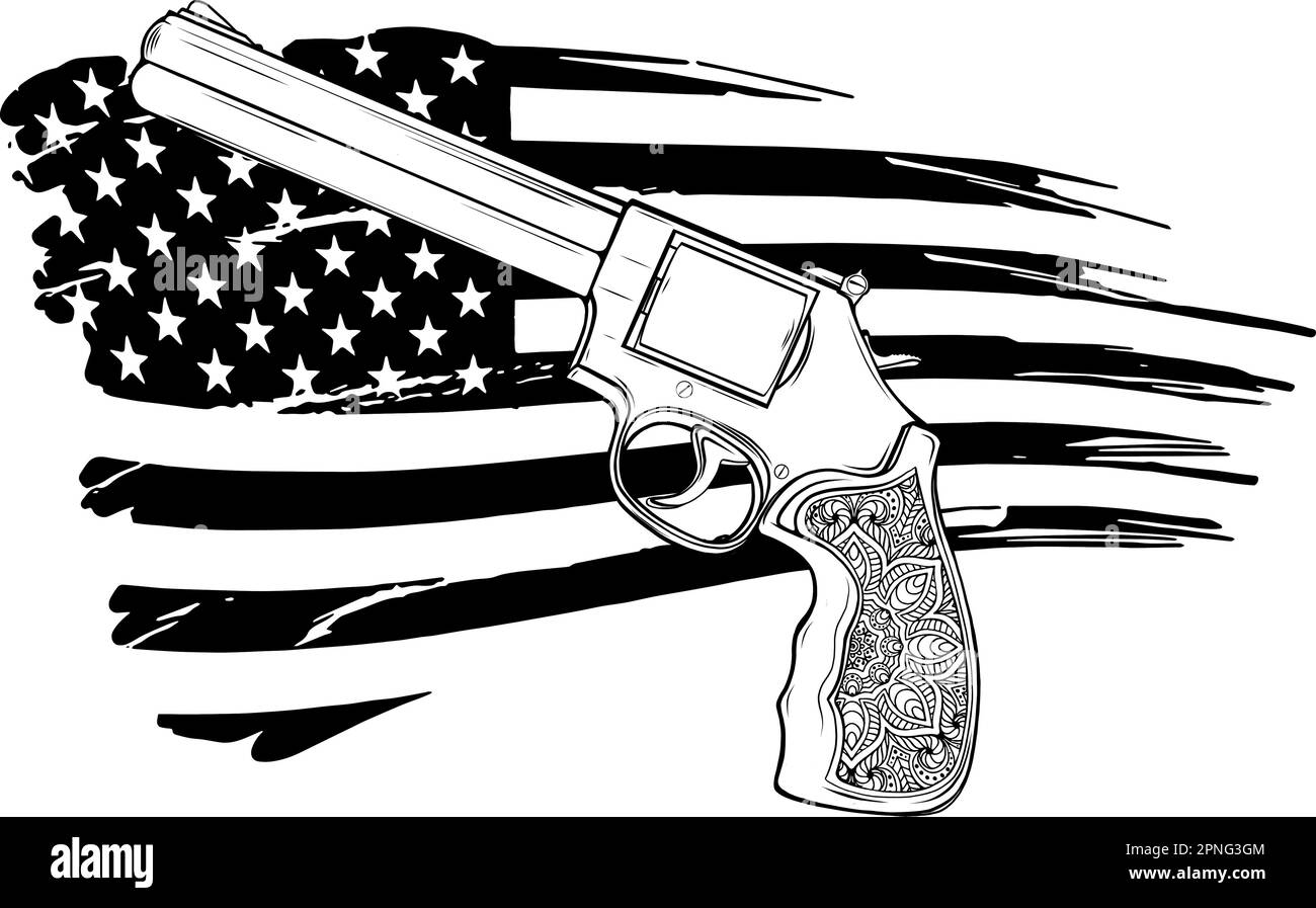 Pistola occidentale o vettore revolver Illustrazione in stile monocromatico dettagliato isolato su sfondo bianco Illustrazione Vettoriale