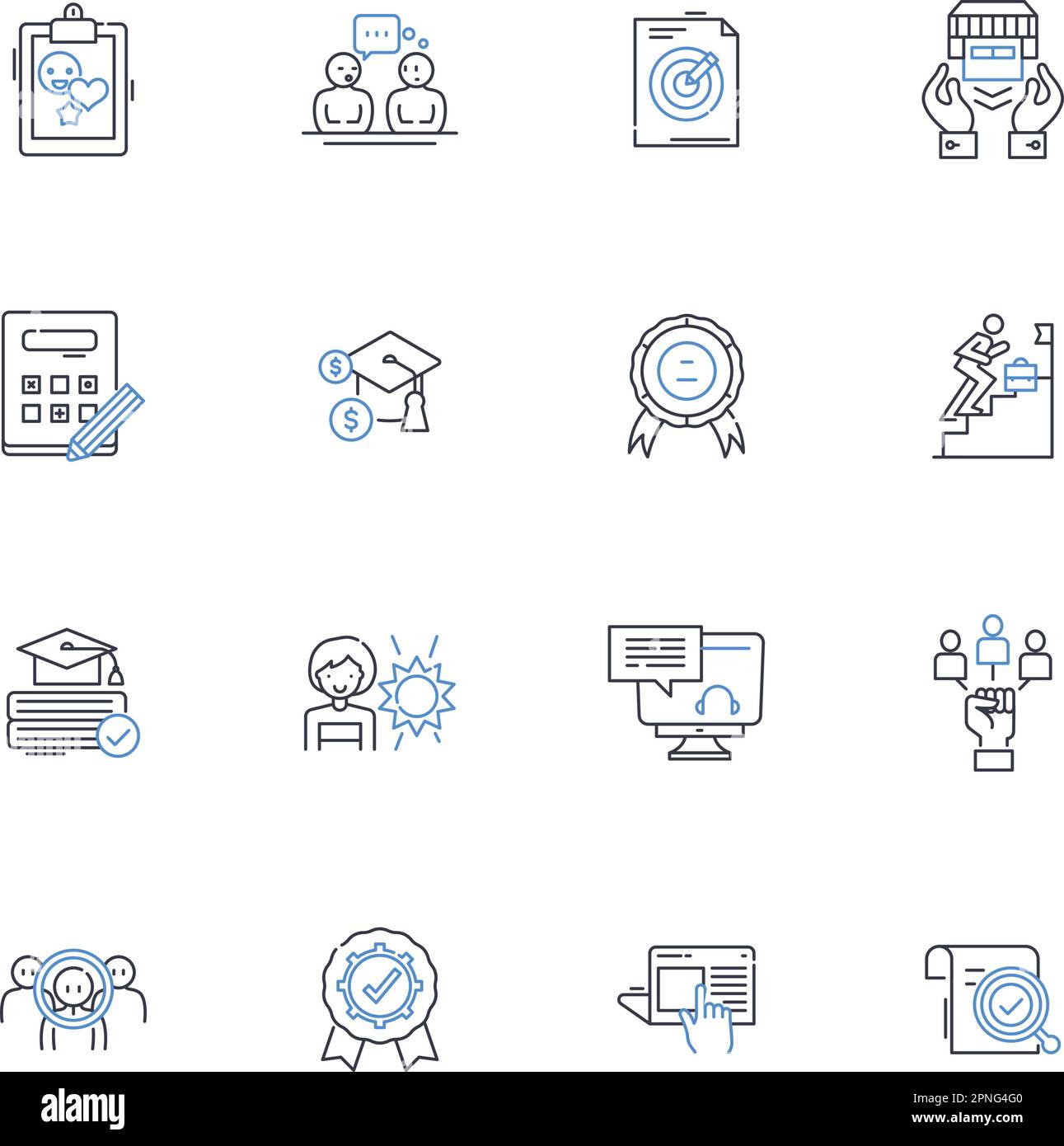 Raccolta di icone della riga delle pratiche didattiche. Coinvolgimento, differenziazione, collaborazione, feedback, valutazione, Riflessione, creatività vettoriale e lineare Illustrazione Vettoriale