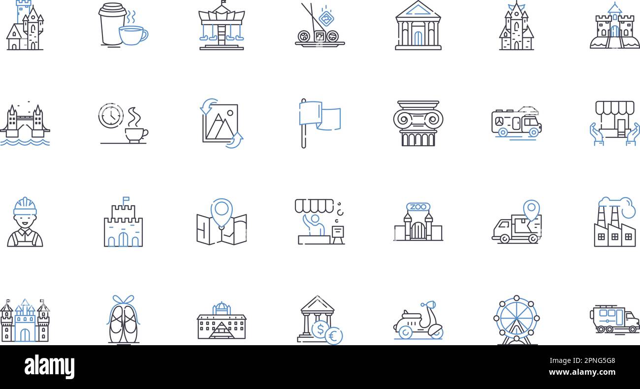 Film linea di business icone collezione. Blockbuster, Box Office, casting, Cinematografia, collaborazione, Concorrenza, vettore equipaggio e illustrazione lineare Illustrazione Vettoriale